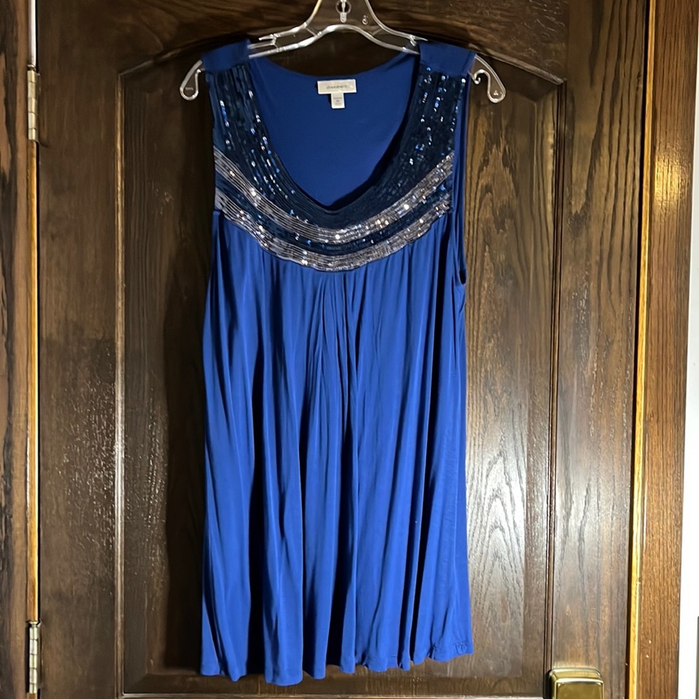 Blue sequin sleeveless tunic